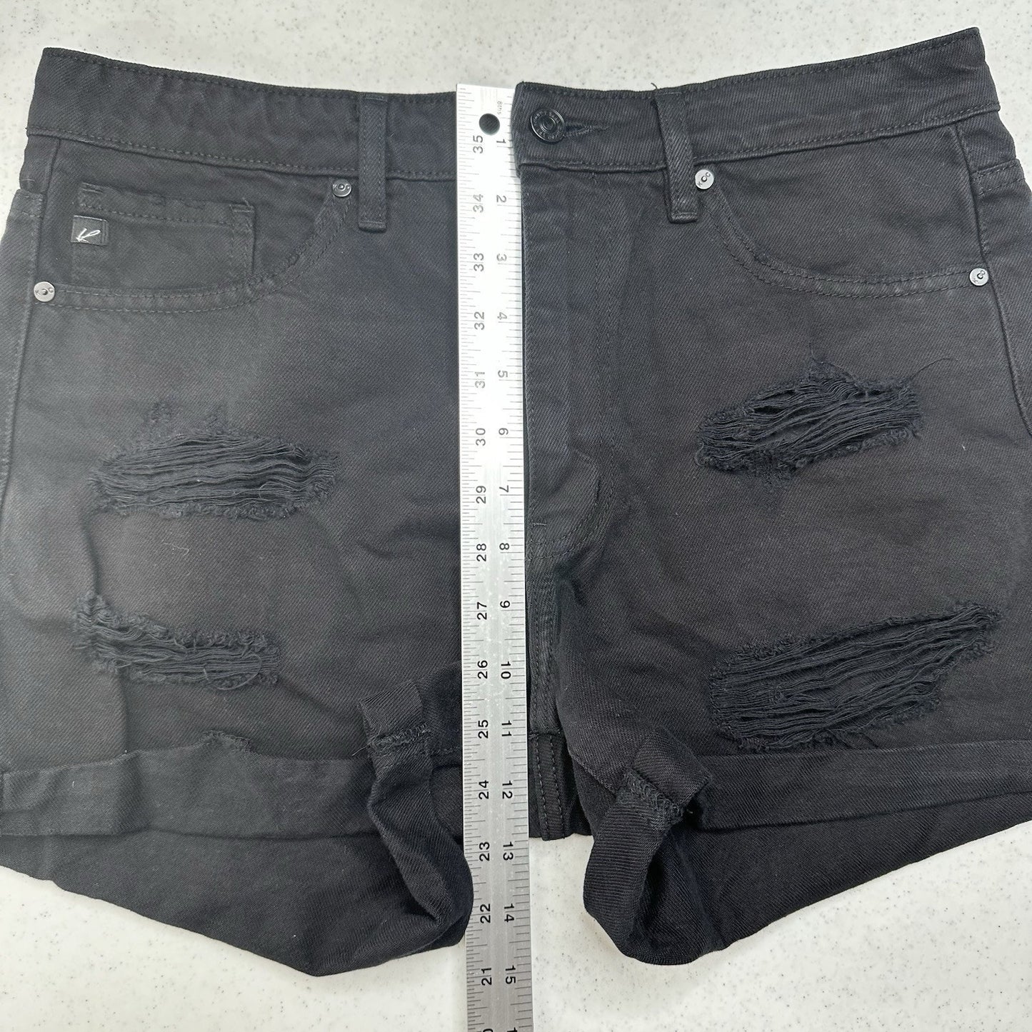 Kancan Shorts Womens Large High Rise Cuffed Black Jean Denim Distress Grunge EUC