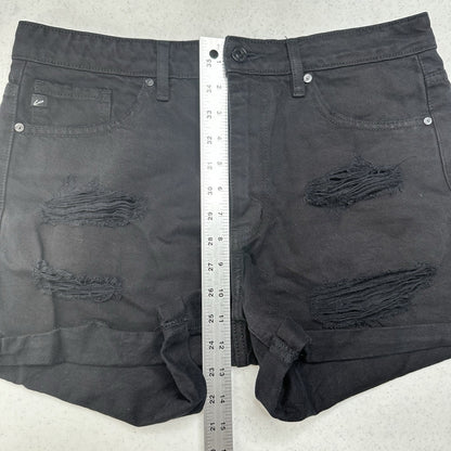 Kancan Shorts Womens Large High Rise Cuffed Black Jean Denim Distress Grunge EUC