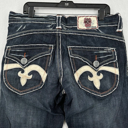 Laguna Beach Jeans Mens 33 Blue Relaxed Loose Straight Denim Skulls Y2K Grunge