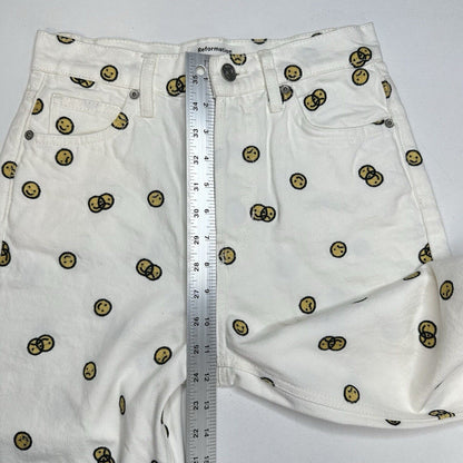 Reformation Jeans 26 High Rise Straight Mixed Emotions White Embroidered *Spot