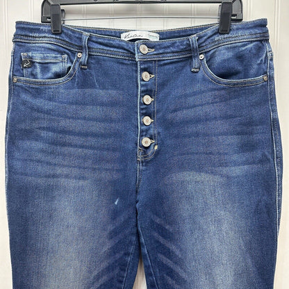 Kancan Jeans Womens 32 Bootcut High Rise Button Fly Blue Stretch Denim Dark Wash
