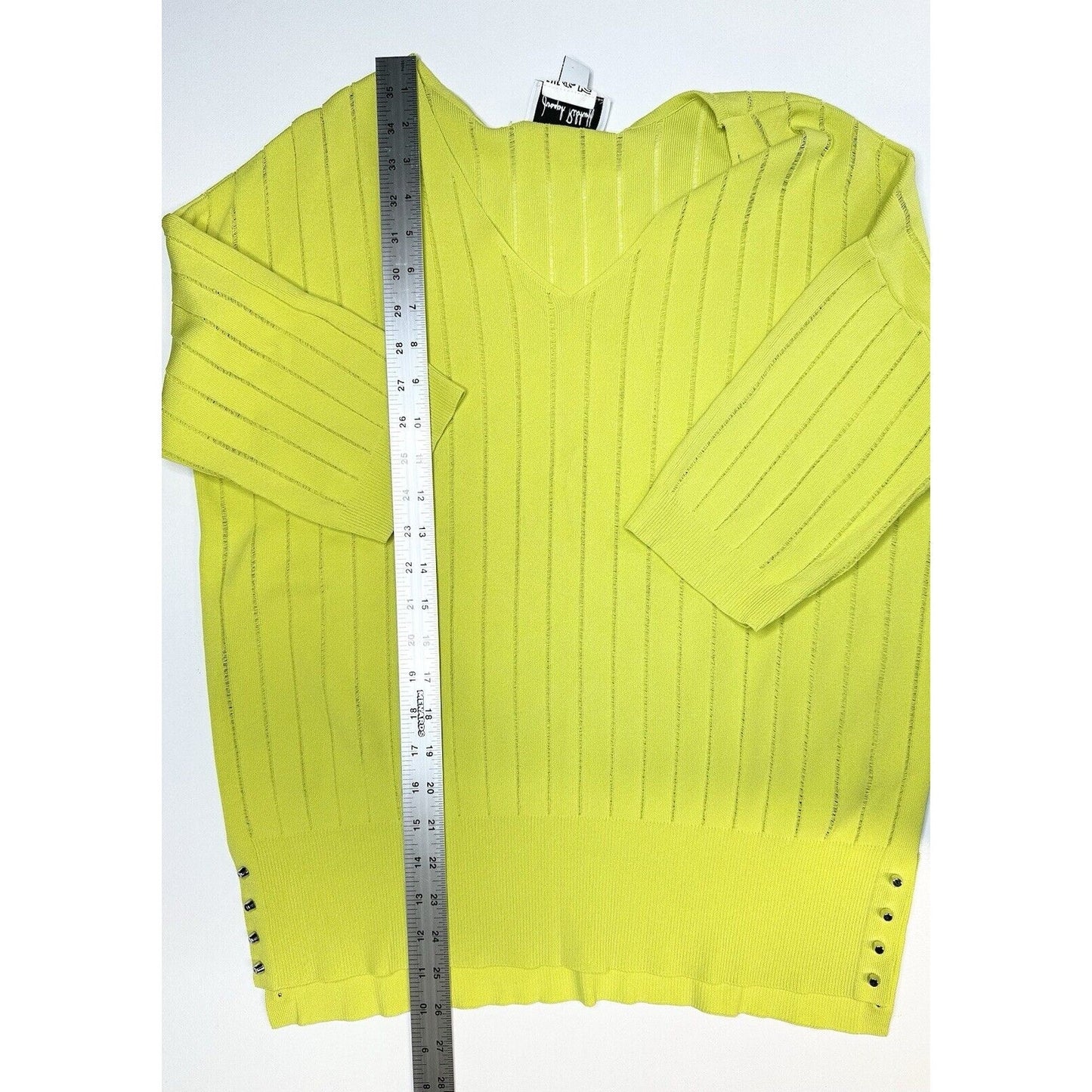 Joseph Ribkoff Top Womens Medium Neon Green Yellow Studded Travel OldMoney EUC