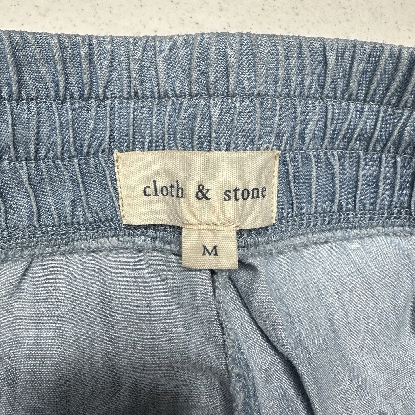 Cloth Stone Pants Medium Chambray Lyocell Tencel Ankle Crop Blue Roll Up Coastal