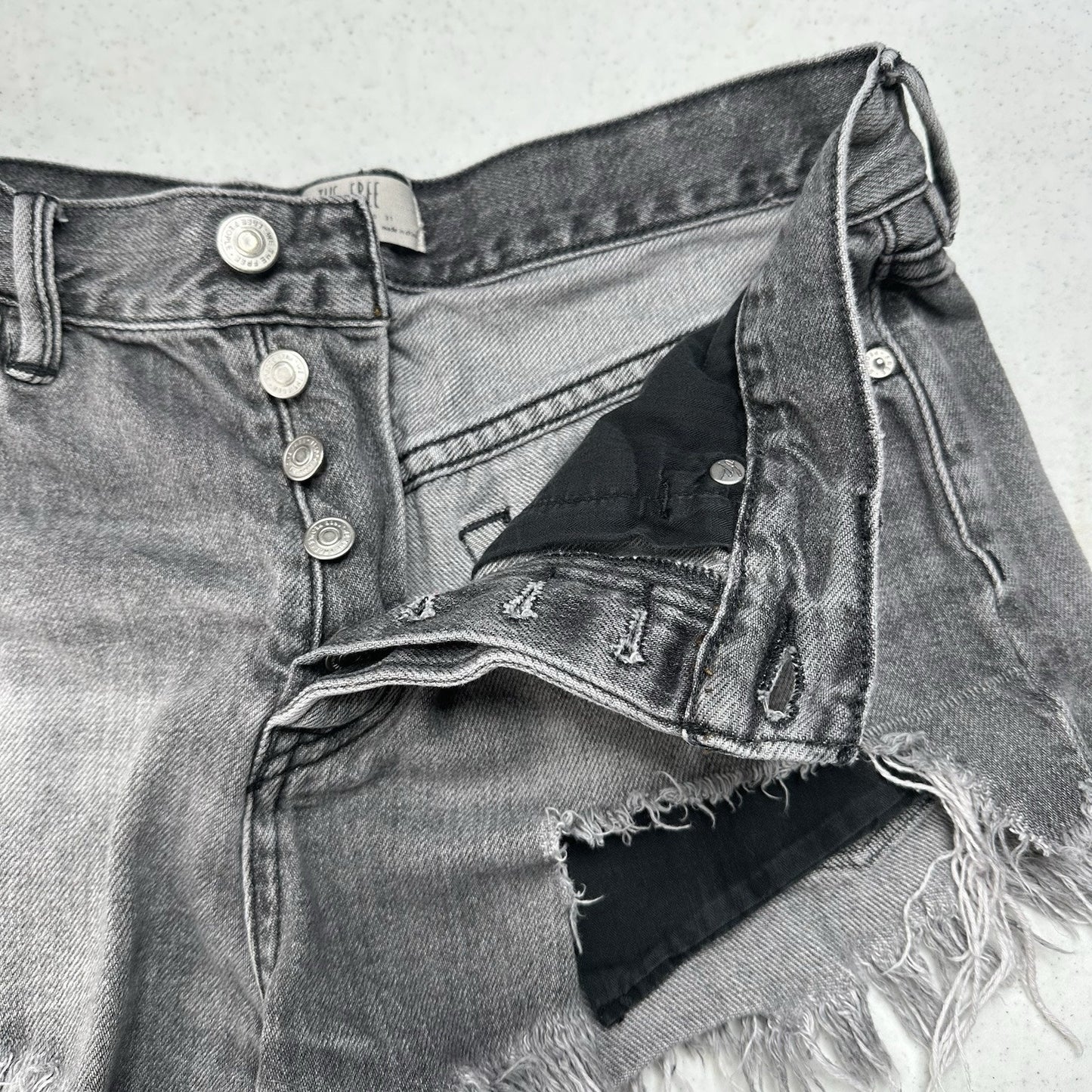 We The Free People Shorts Womens 26 Faded Gray Denim Button Fly Anthropologie