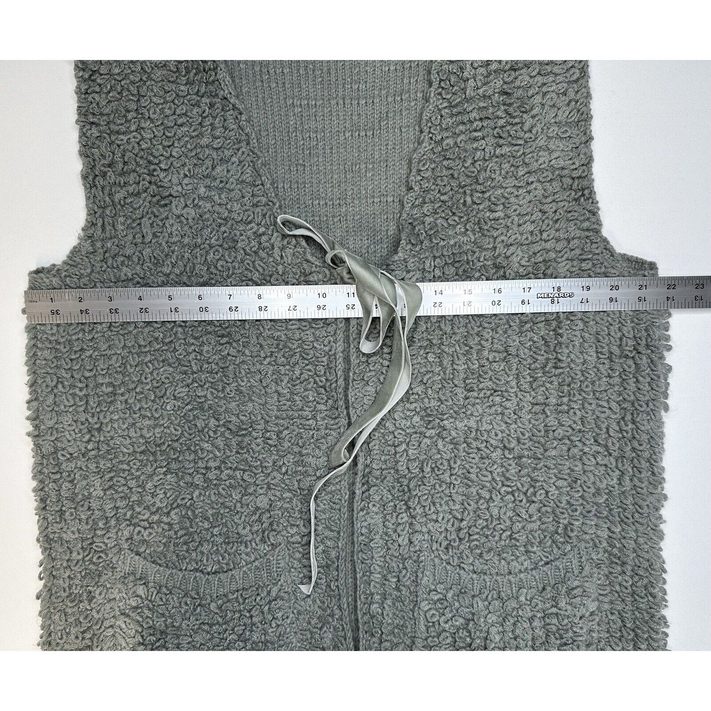 POL Clothing Vest Womens Medium Cardigan Gray Rug Sweater Ribbon Long Boho *Flaw