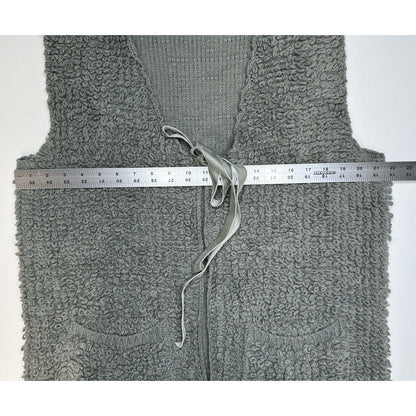 POL Clothing Vest Womens Medium Cardigan Gray Rug Sweater Ribbon Long Boho *Flaw