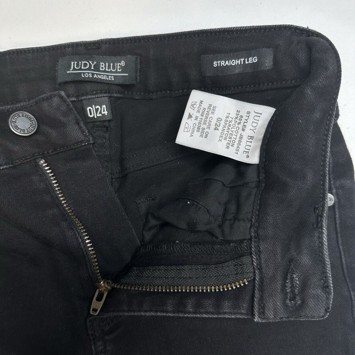 Judy Blue Jeans Womens 0 24 Straight Leg Black Stretch Denim Split Hems EUC