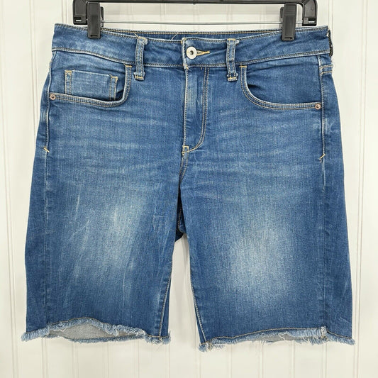 PILCRO Shorts Womens 28 Slim Bermuda Midrise Blue Jean Denim Fray Anthropologie