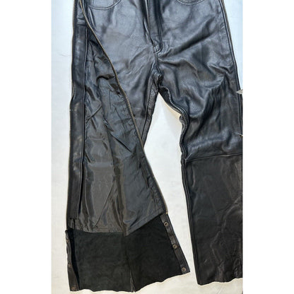 USA Bikers Over Pants Men 36x29 Black Genuine Leather Motorcycle Zipper *Smaller
