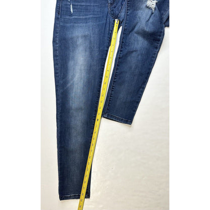 Democracy Jeans 8 Skinny Ab Solution Blue Stretch Denim Distressed Tummy Control