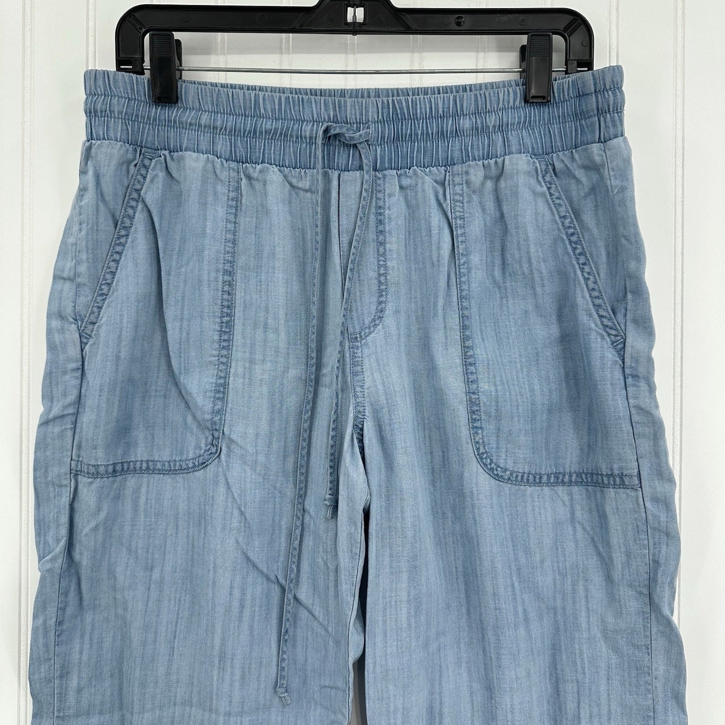 Cloth Stone Pants Medium Chambray Lyocell Tencel Ankle Crop Blue Roll Up Coastal