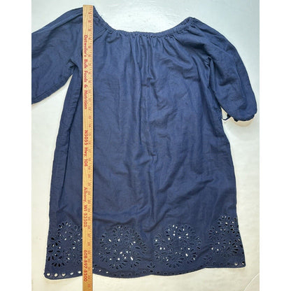 J Crew Dress Medium Navy Blue Linen Cotton Lightweight Womens Coastal Beachy