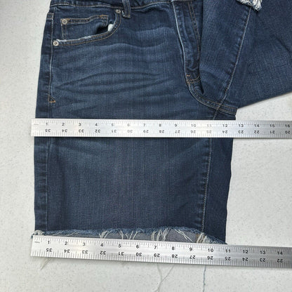 American Eagle Shorts Womens 14 Tomgirl Bermuda Blue Jean Stretch Denim Raw Fray
