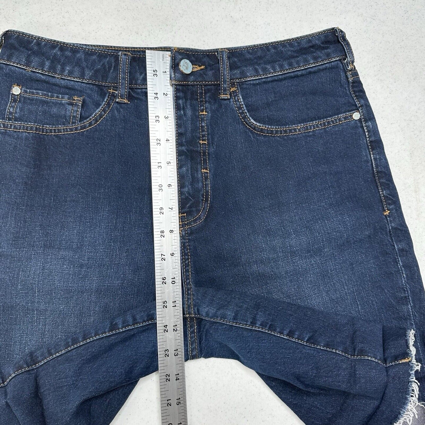 PILCRO Shorts Womens 29 Bermuda High Rise Blue Jean Denim Fray Anthropologie