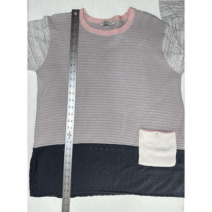 Margaret Winters Sweater Womens Medium Knit Cotton Pocket Mixed Media Boho