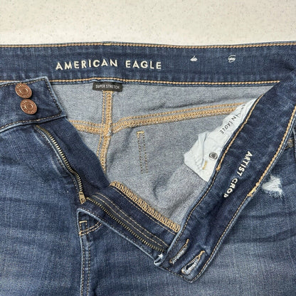 American Eagle Jeans Womens 20 Artist Crop Super Stretch Blue Denim Distress EUC