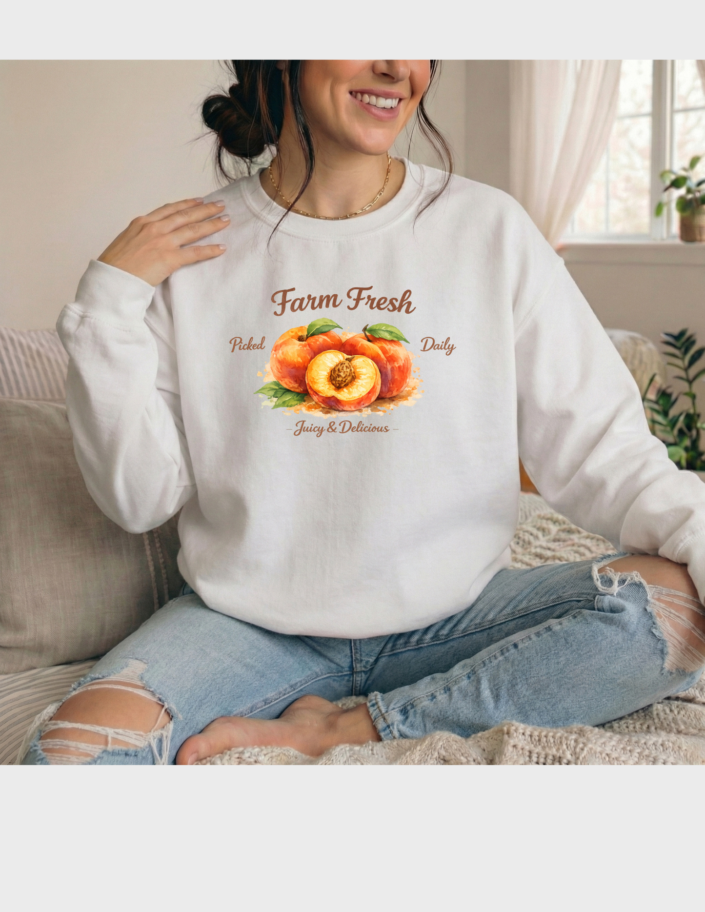 Watercolor Peaches Graphic Tee T-shirt or Sweatshirt ADULT Unisex Hoodie / Crewneck Farm Fresh Food Market Fruit
