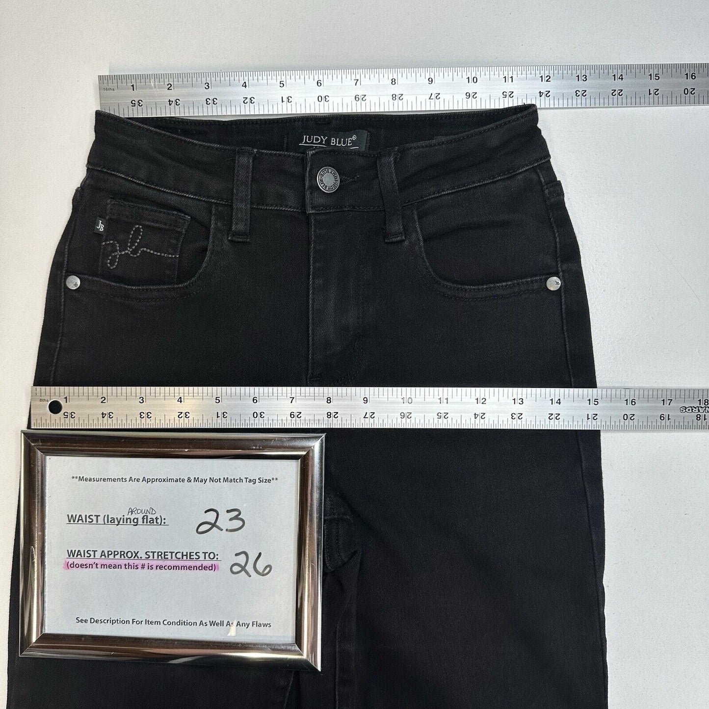 Judy Blue Jeans Womens 0 24 Straight Leg Black Stretch Denim Split Hems EUC