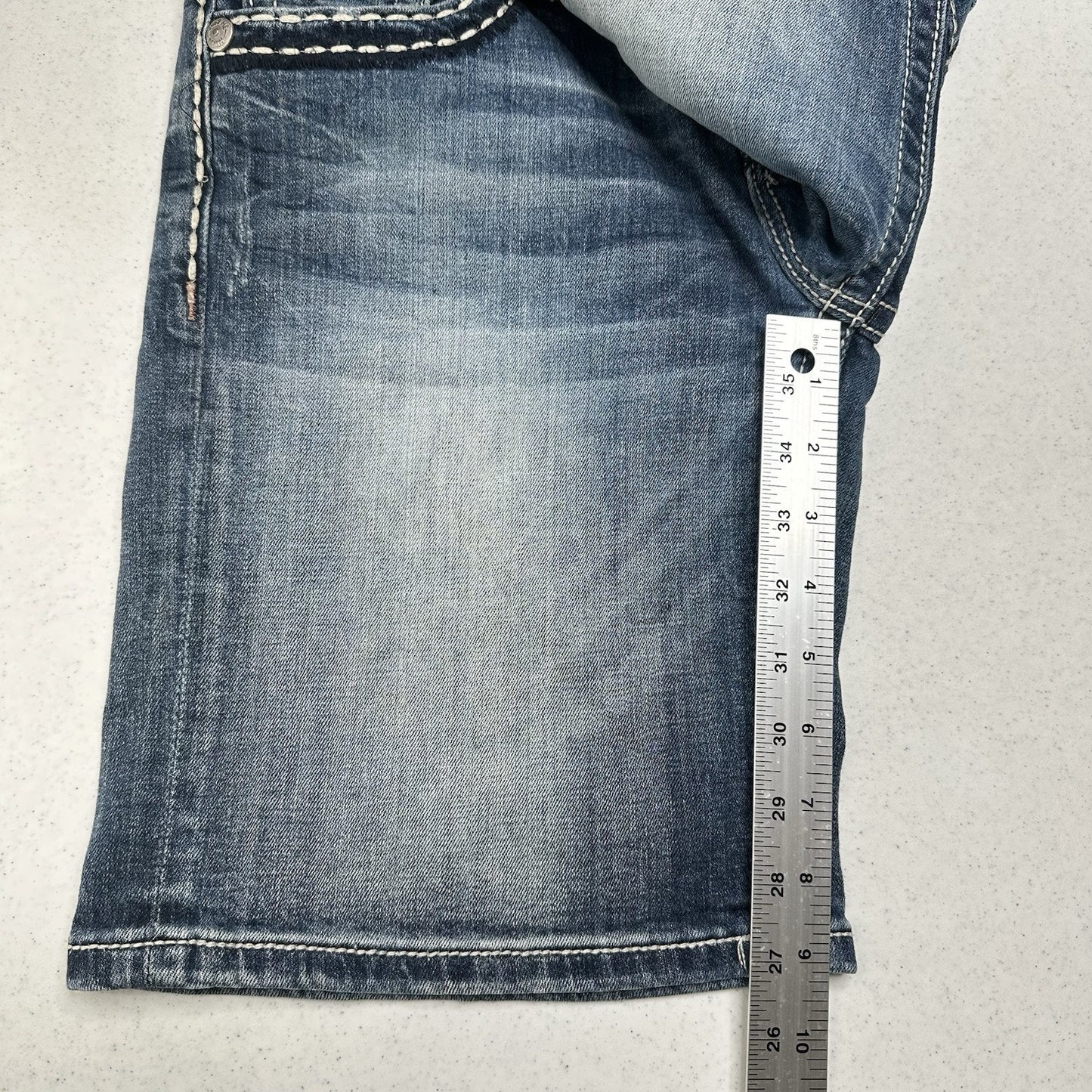 Miss Me Shorts Women 28 Easy Bermuda Blue Jean Denim Long Distress Y2K Western