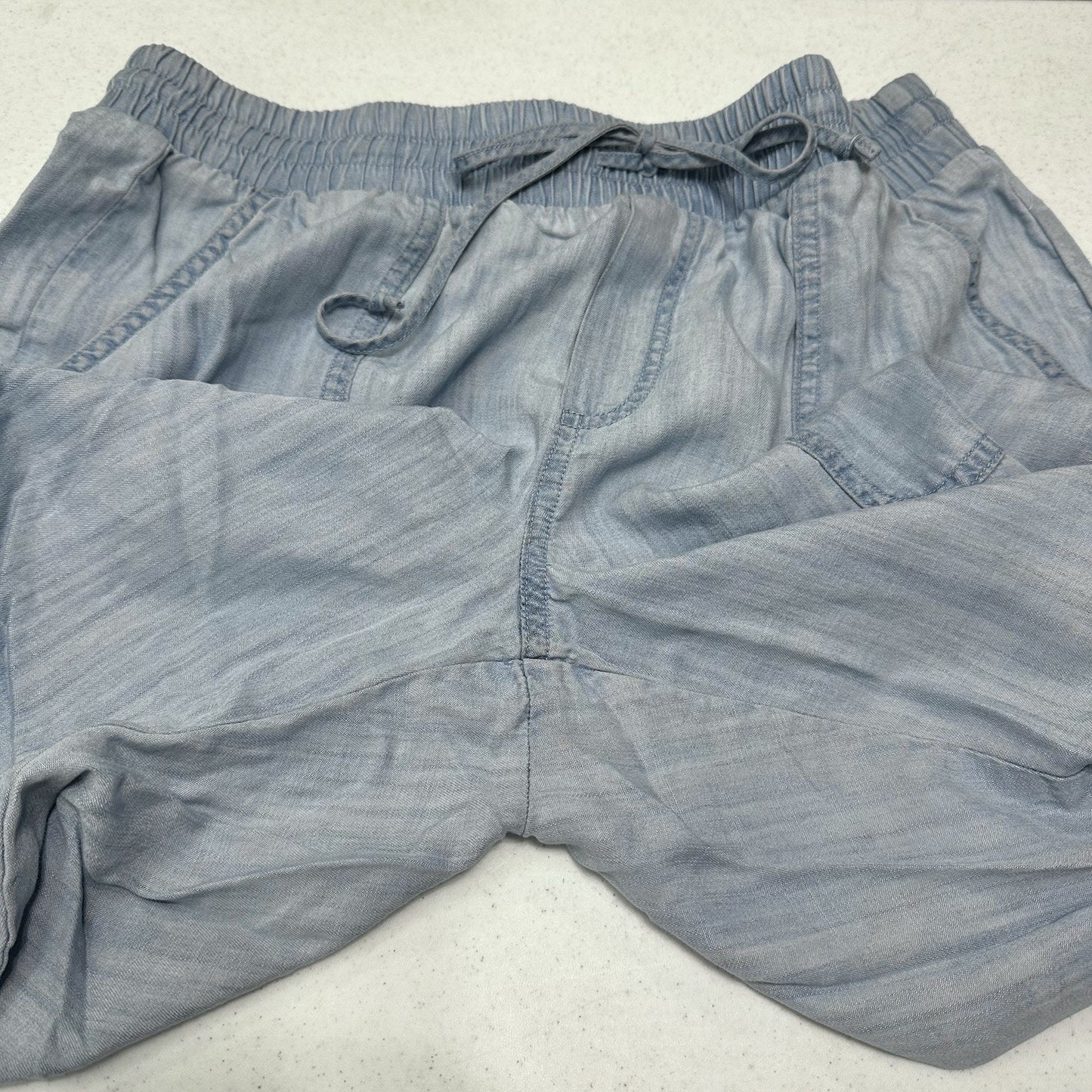 Cloth Stone Pants Medium Chambray Lyocell Tencel Ankle Crop Blue Roll Up Coastal