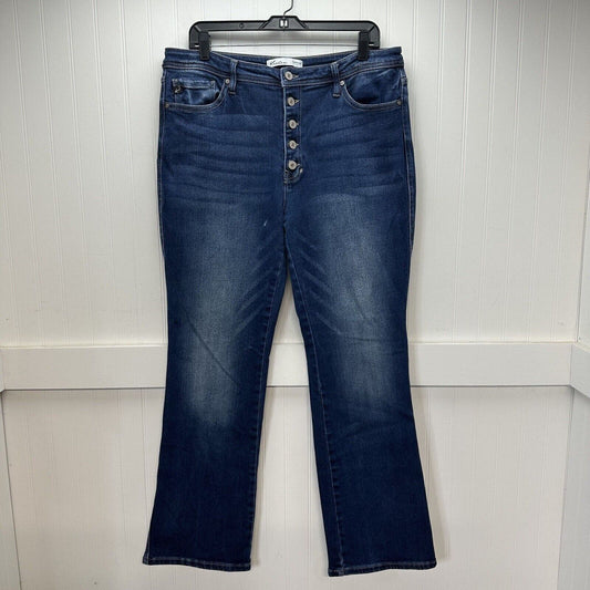 Kancan Jeans Womens 32 Bootcut High Rise Button Fly Blue Stretch Denim Dark Wash