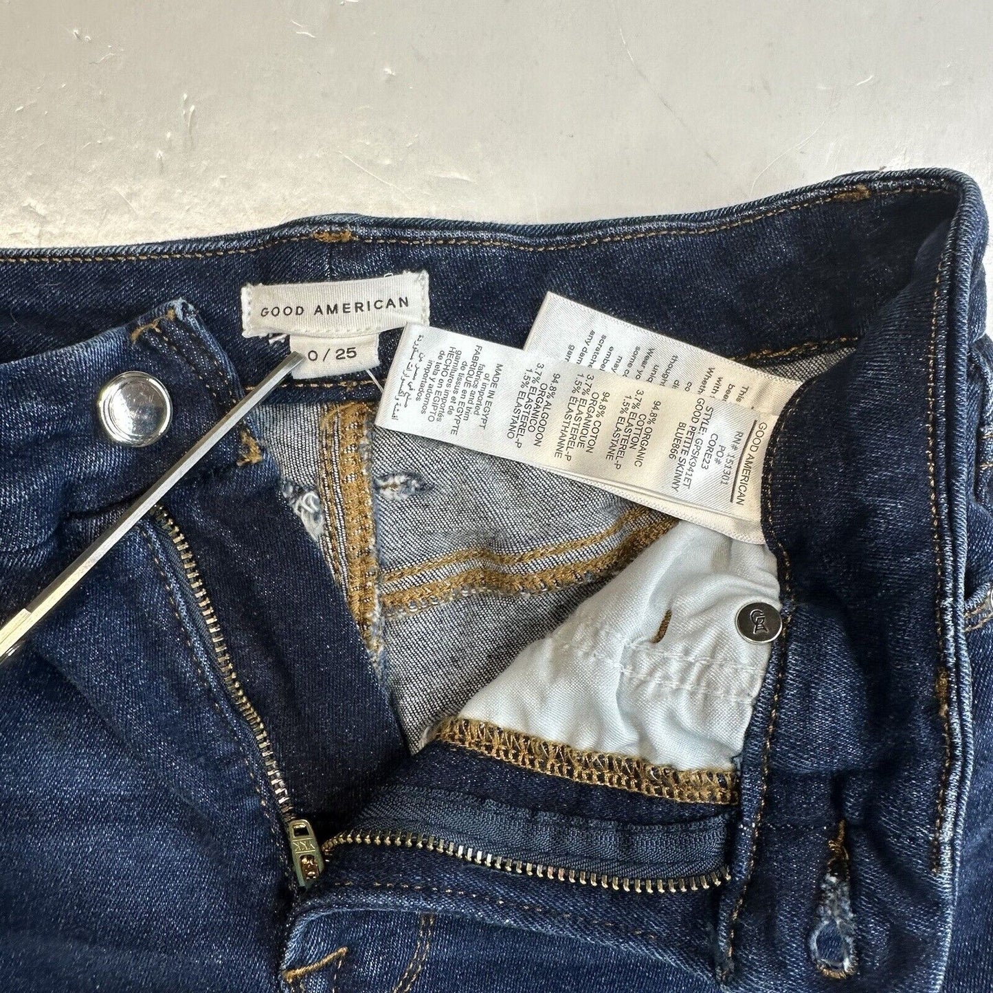 Good American Jeans 0 25 Good Petite Skinny Blue Stretch Denim Womens Dark Wash