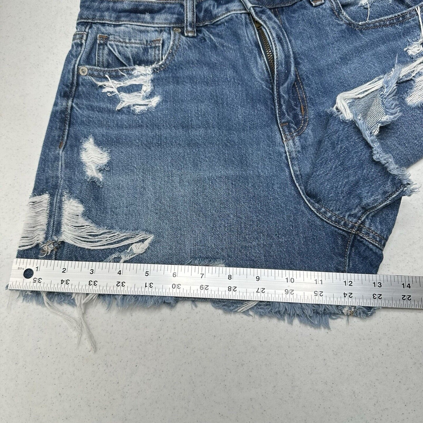 American Eagle Shorts Womens 10 Mom High Rise Blue Jean Denim Distressed Grunge