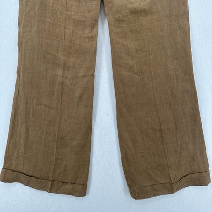 Vince Pants Womens 10 Linen Brown Wide Flare Trouser Relaxed Coastal Beach *Flaw