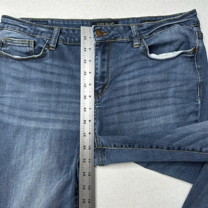 Judy Blue Jeans Womens 32 Relaxed Fit Tapered Leg Blue Stretch Denim Distressed