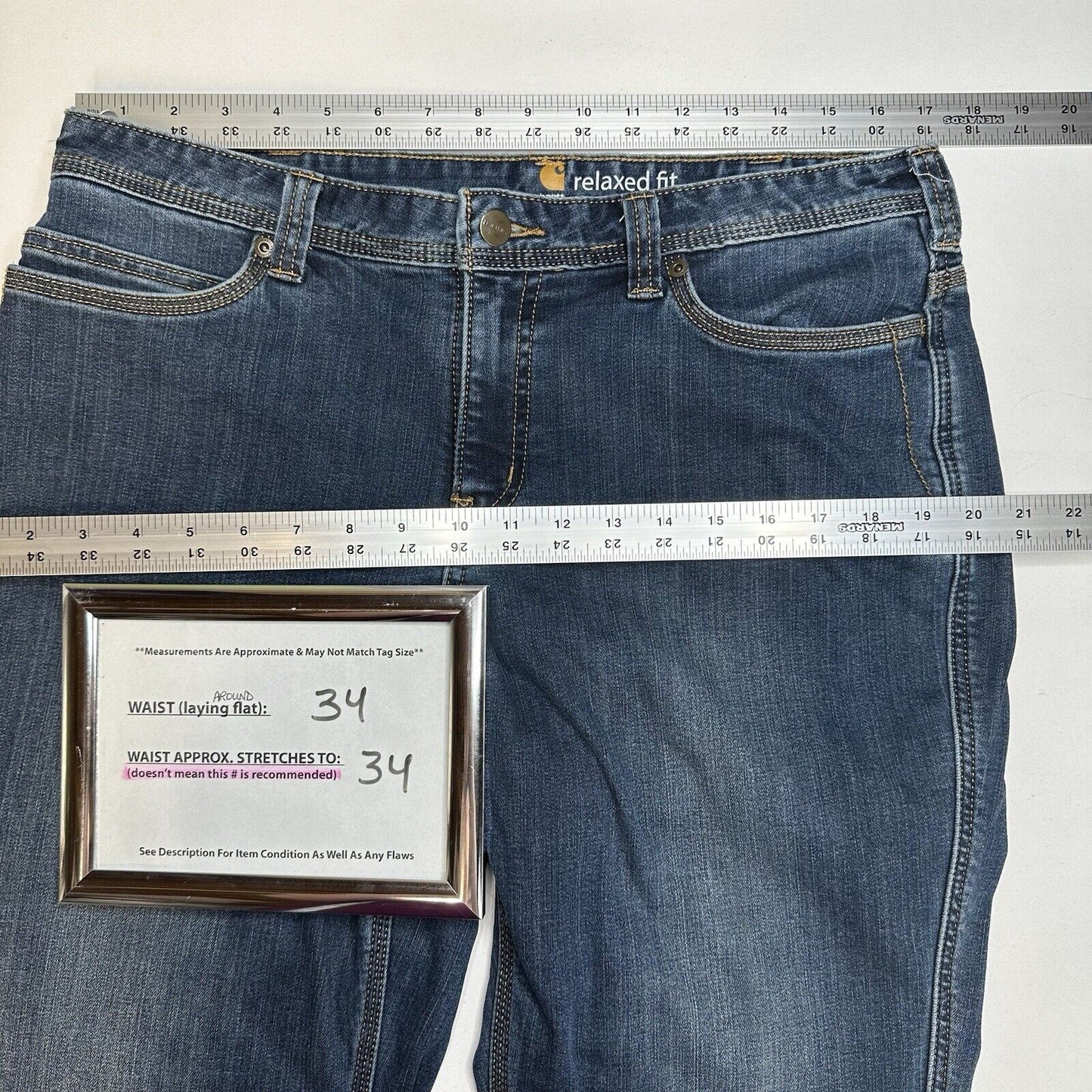 Carhartt Flannel Lined Jeans Women 12 Relaxed Fit Straight Blue Denim Plaid Work