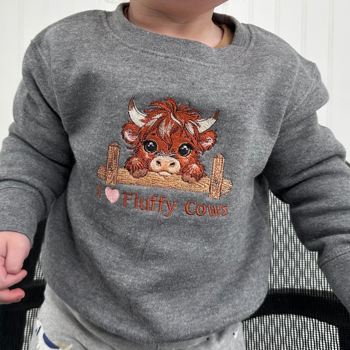 Highland Cow I Love Fluffy Cows Embroidered TODDLER Crewneck Sweatshirt