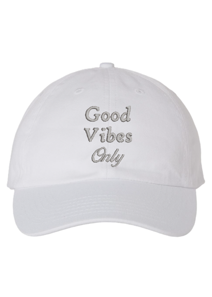 GOOD VIBES Only Embroidered Dad Hat Unstructured Cotton Twill Adjustable Closure Casual Boho Preppy Peaceful Happy Affirmation Gift