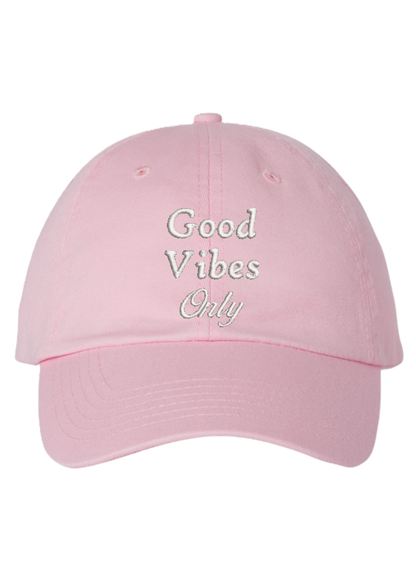 GOOD VIBES Only Embroidered Dad Hat Unstructured Cotton Twill Adjustable Closure Casual Boho Preppy Peaceful Happy Affirmation Gift