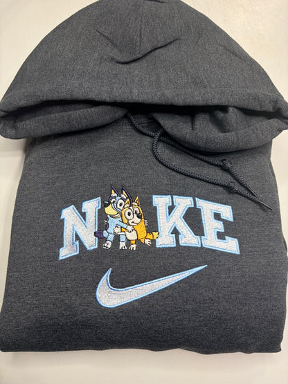 Nike Bluey Bingo Sweatshirt Embroidered ADULT Hoodie / Crewneck Unisex Best Friend Dog Sisters Cartoon Gift
