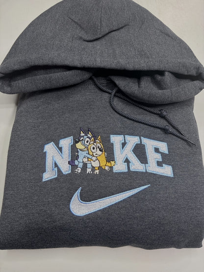 Nike Bluey Bingo Sweatshirt Embroidered ADULT Hoodie / Crewneck Unisex Best Friend Dog Sisters Cartoon Gift