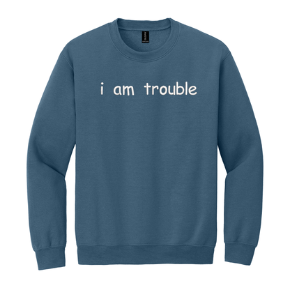 I Am Trouble Sweatshirt Embroidered ADULT Hoodie / Crewneck Sweatshirt Unisex Affirmation Gift