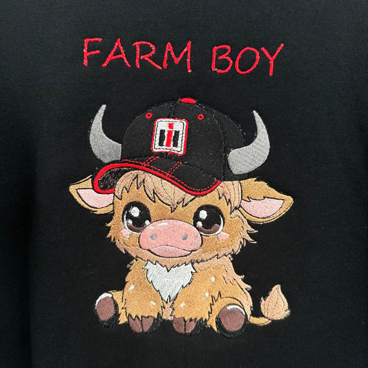 Highland Cow HOODIE Case IH Farm Boy Embroidered Adult Unisex Hooded Sweatshirt