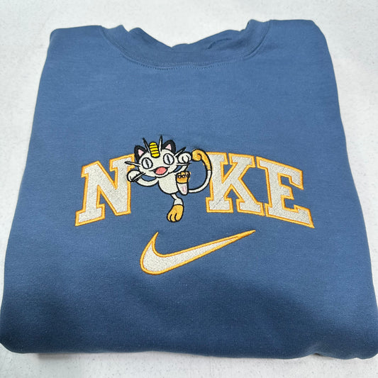 Nike Pokemon Meowth Embroidered ADULT Hoodie / Crewneck Sweatshirt Unisex Anime Cartoon Video Gamer Gift