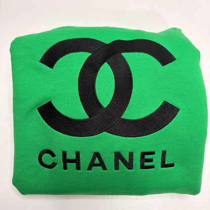 green sweatshirt with chanel logo embroidered in black