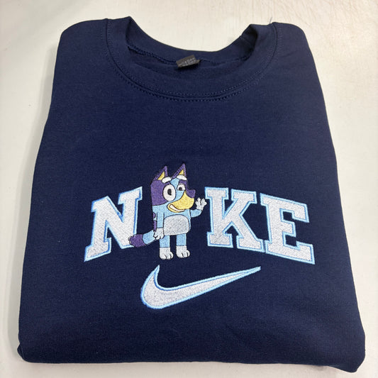 Nike Bluey Sweatshirt Embroidered ADULT Hoodie / Crewneck Unisex Dog Sisters Cartoon Bluey Waving