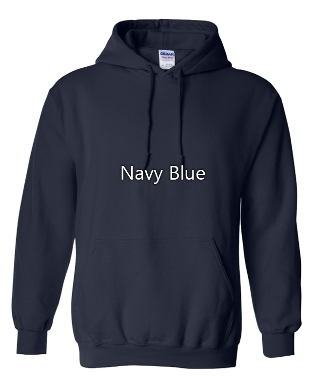 Black hoodie with a Gildan label on a white background
