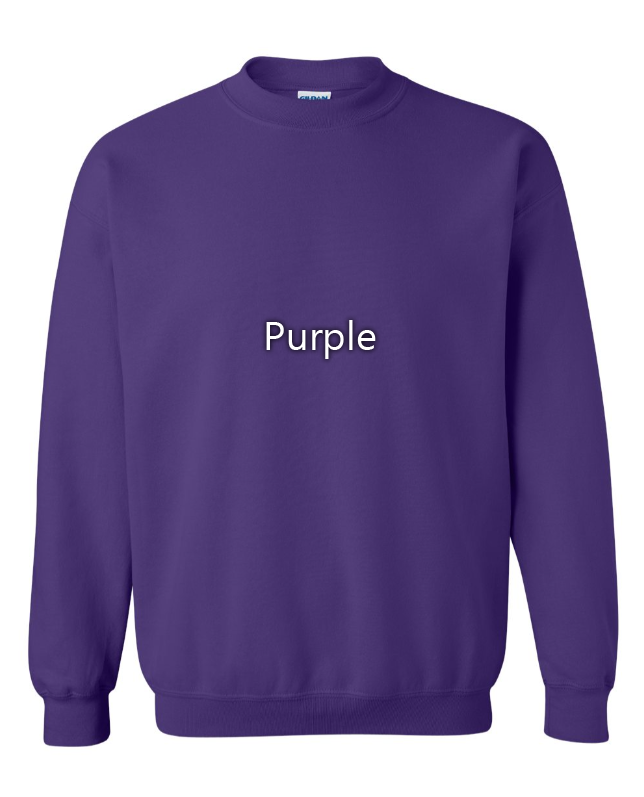 Purple sweatshirt with 'Purple' text on a white background