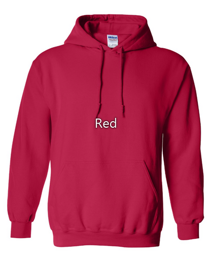 A bright red pullover hoodie with the word 'Red' printed in white text on the chest, displayed against a plain white background.