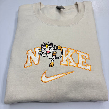 Nike Pokemon Meowth Embroidered ADULT Hoodie / Crewneck Sweatshirt Unisex Anime Cartoon Video Gamer Gift