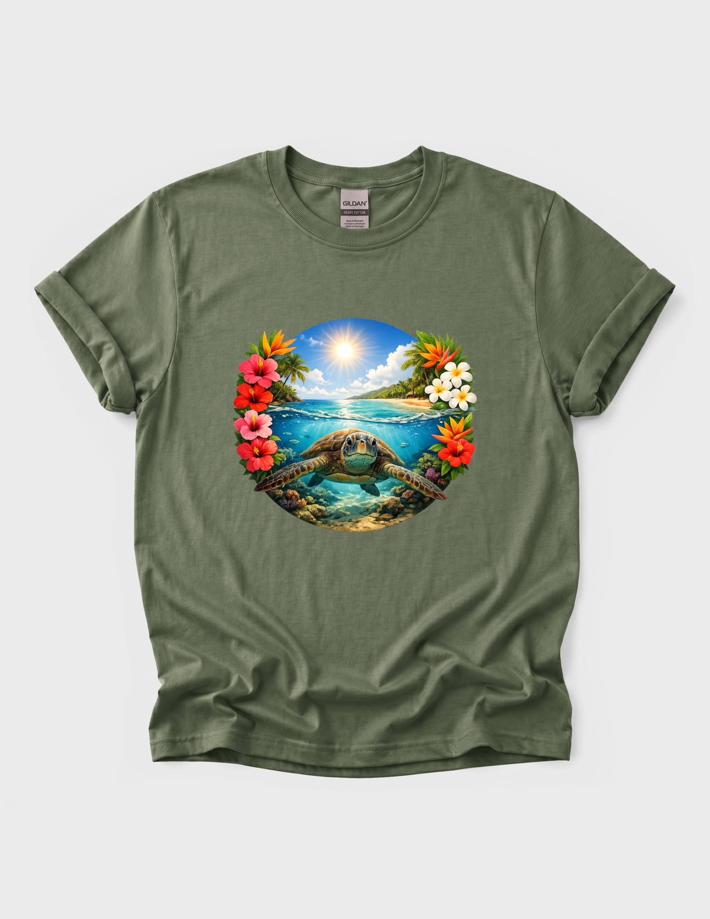 Sea Turtle Graphic Tee T-shirt or Sweatshirt ADULT Unisex Hoodie / Crewneck Ocean Underwater Tropical Floral Colorful Beach Summer Vibes Gift