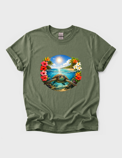 Sea Turtle Graphic Tee T-shirt or Sweatshirt ADULT Unisex Hoodie / Crewneck Ocean Underwater Tropical Floral Colorful Beach Summer Vibes Gift
