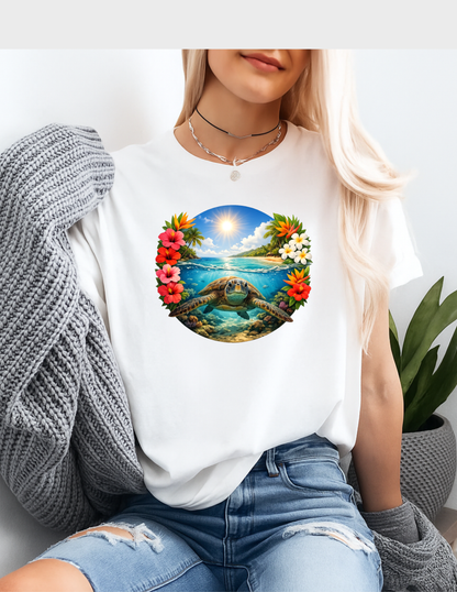 Sea Turtle Graphic Tee T-shirt or Sweatshirt ADULT Unisex Hoodie / Crewneck Ocean Underwater Tropical Floral Colorful Beach Summer Vibes Gift