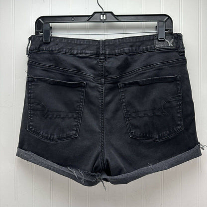 American Eagle Hi-Rise Shortie 14 Super Super Stretch Black Denim Short Fray