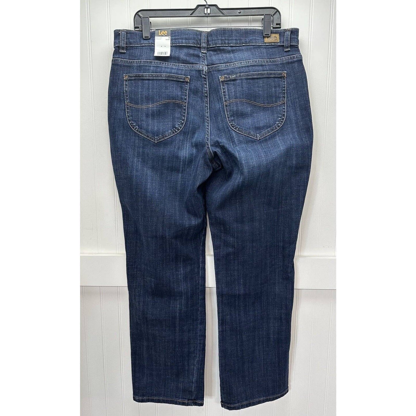 LEE Relaxed Fit Straight Leg Jeans Womens 16 Short Midrise Blue Denim Dark NEW