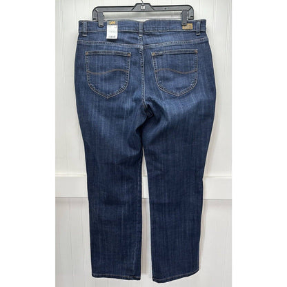 LEE Relaxed Fit Straight Leg Jeans Womens 16 Short Midrise Blue Denim Dark NEW